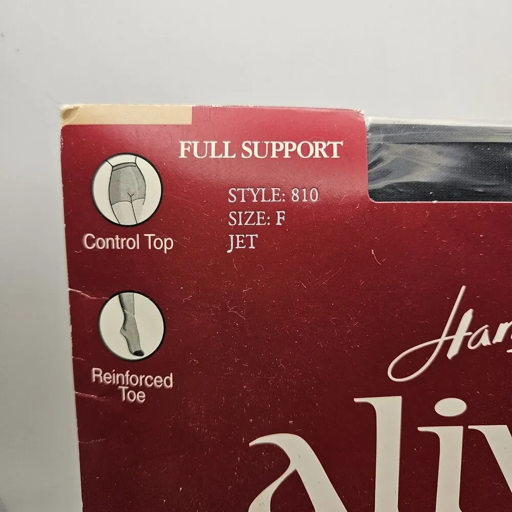VTG Hanes Alive Full Support Control Top Reinforced Toe Pantyhose Size F (Jet)